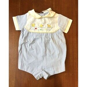 Vintage 1990’s Boys 3-6M Striped Romper Sailor Ducks & Fish Baby Toys